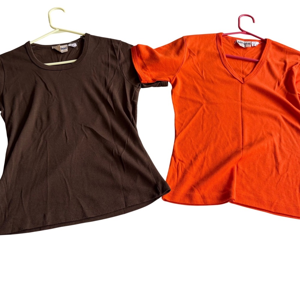 Vintage 70s‎ Gotham T-Shirt Bundle Brown Orange Women's XS V-Neck 2pc